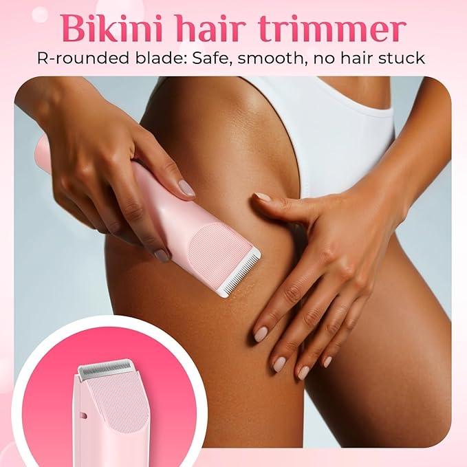 New 2-in-1 Electric Bikini Trimmer for Women - Dual Head Electric Razor,Waterproof Painless Bikini Shaver, Pubic Hair Trimmer for Private Area & Body Hair,Gifts for Women,Pink