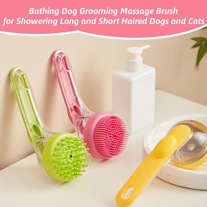 Dog Bath Brush, 2 in 1 Pet Grooming Bath Massage Brush with Soap and Shampoo Dispenser Soft Silicone Bristle Dog Scrubber for Long Short Haired Dogs Cats Shower-Rose Pink