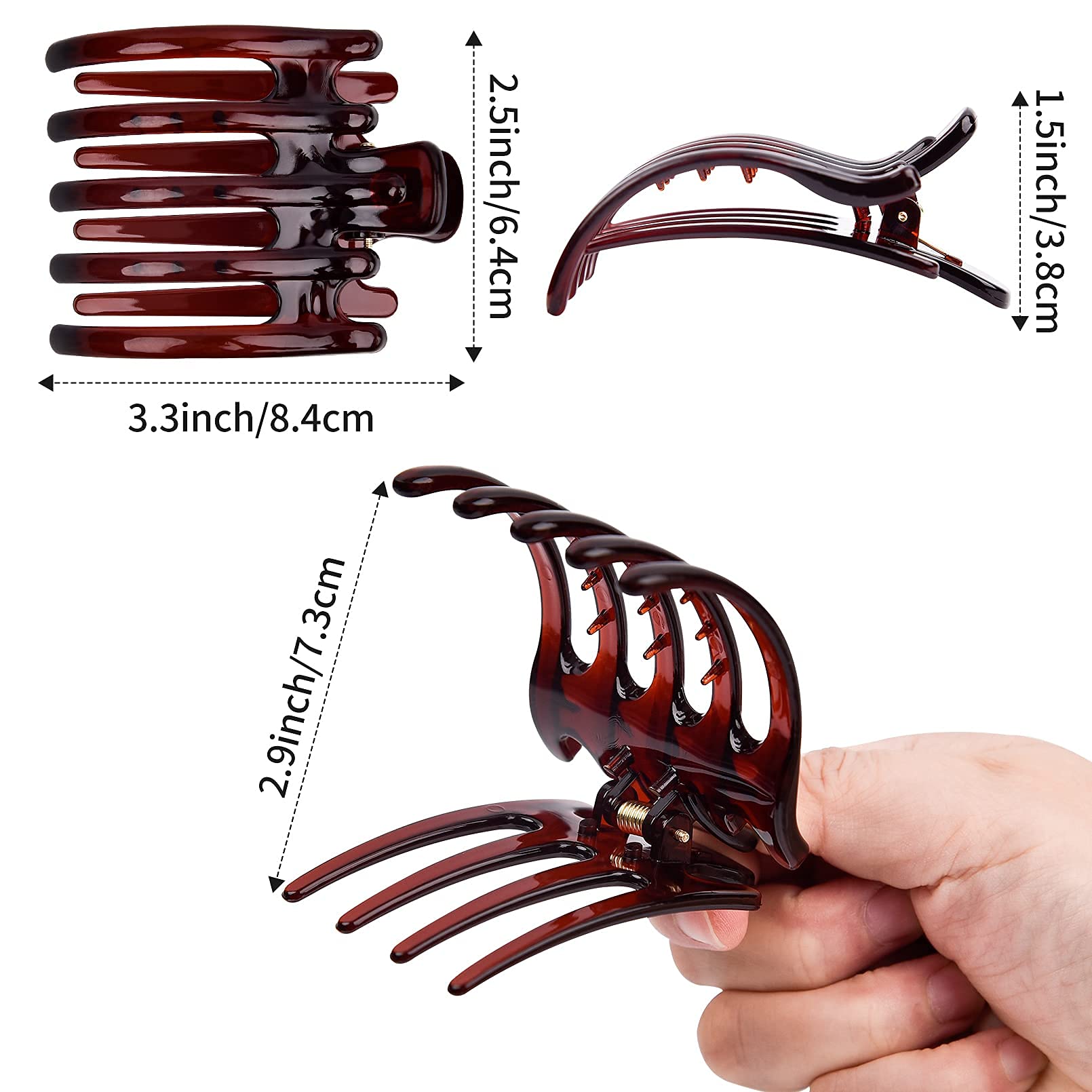 Big Hair Claw Clips 6 Pcs Flat Hair Banana Barrettes Nonslip Large Hair Clip for Women and Girls Thin Hair Strong Hold Brown Hair Clips