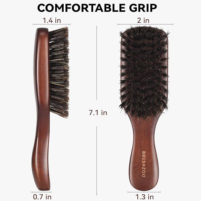 O BRUSHZOO Hair Brush for Men, 100% Boar Bristle Hair Brush for Short Fine Thin Hair Detangle Add Natural Shine & Beard