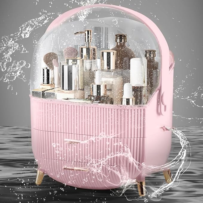 XAIODRAGONSKY Egg Makeup Organizer, Egg Shape(Oval) Makeup Storage Box Countertop Portable Vanity Cosmetics Organizer