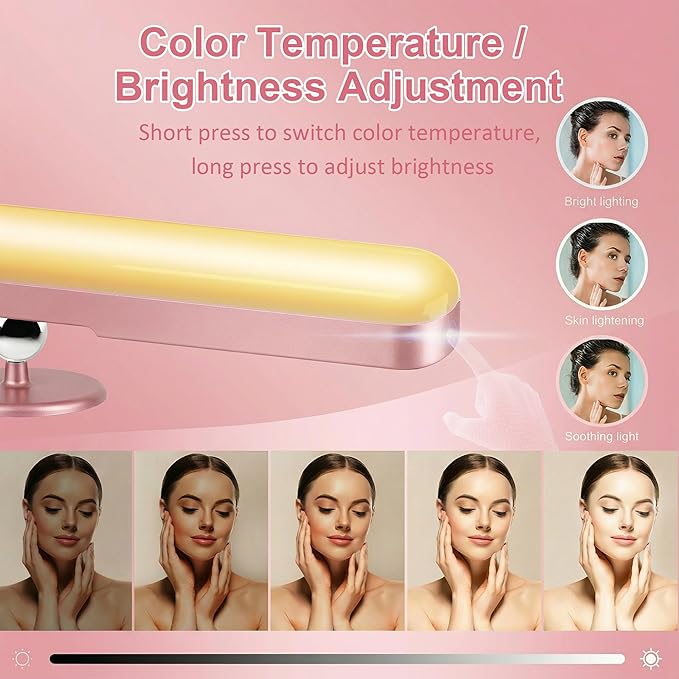 Benreom Wireless Vanity Light for Mirror, Rechargeable LED Bar, Pink