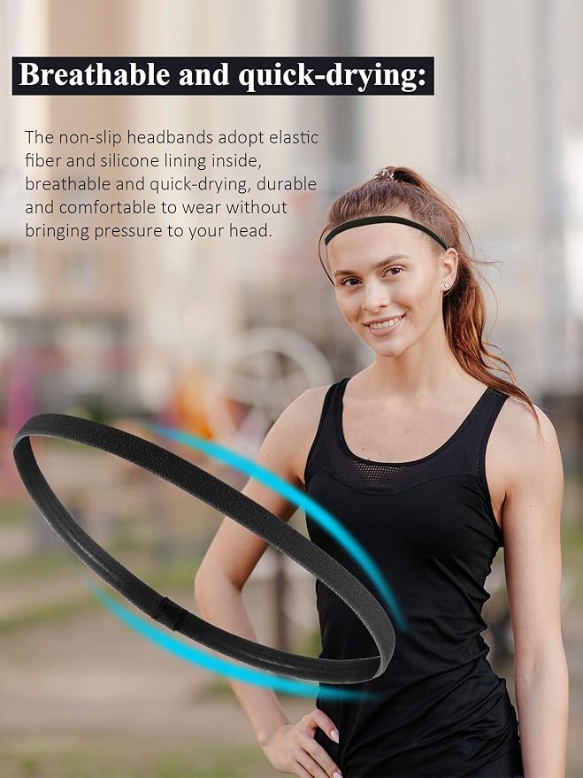 Bememo 4 Pieces Thick Non-Slip Elastic Sport Headbands Hair Headbands for Women and Men (Black, White)