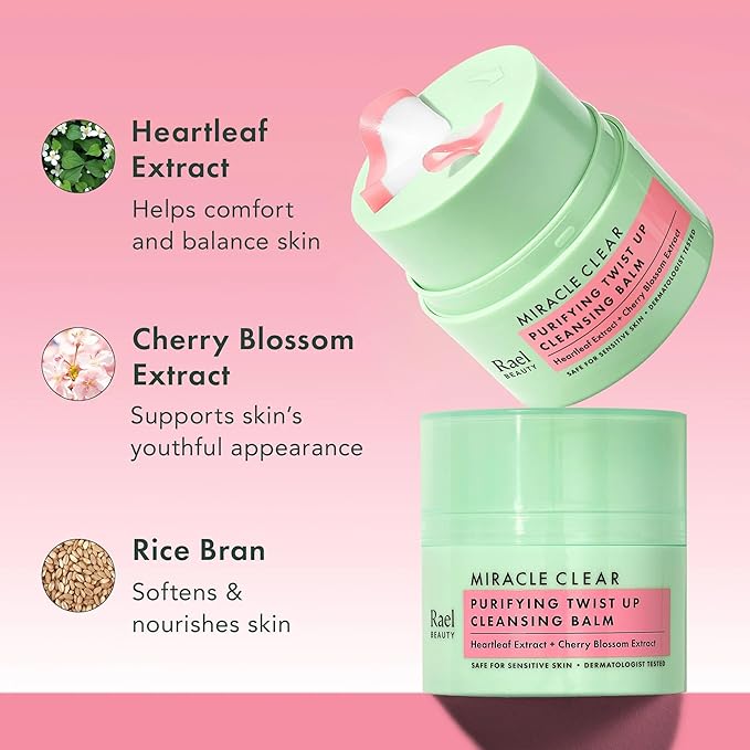 Rael Miracle Clear Facial Cleanser – Makeup Remover, Daily Face Wash, Gentle Deep Pore Cleansing Korean Skin Care for Oily & Combination Skin (Cleansing Balm, 1.69 fl. oz)