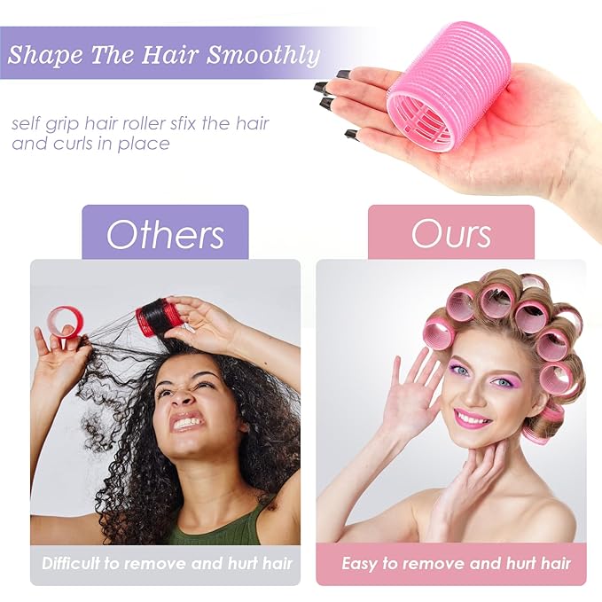 5 Size Hair Rollers, 72Pcs Roller Set, Hair Curlers for Blowout Look Long, Short Hair, Jumbo Large Big Small 30 Hair Rollers, 40 Roller Clips, Tail Comb, Storage Bag