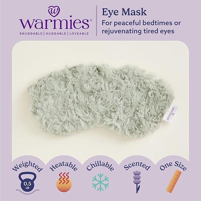 warmies Microwavable Eye Mask for Warmth & Comfort - Heat & Cooling Eye Compress for Dryness Relief - Weighted & Heated Lavender Sleep Mask for Calming Relaxation - Curly Sage