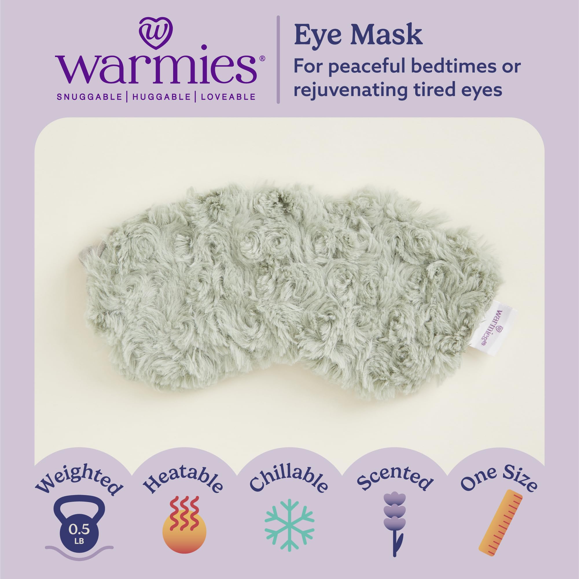 warmies Microwavable Eye Mask for Warmth & Comfort - Heat & Cooling Eye Compress for Dryness Relief - Weighted & Heated Lavender Sleep Mask for Calming Relaxation - Curly Sage