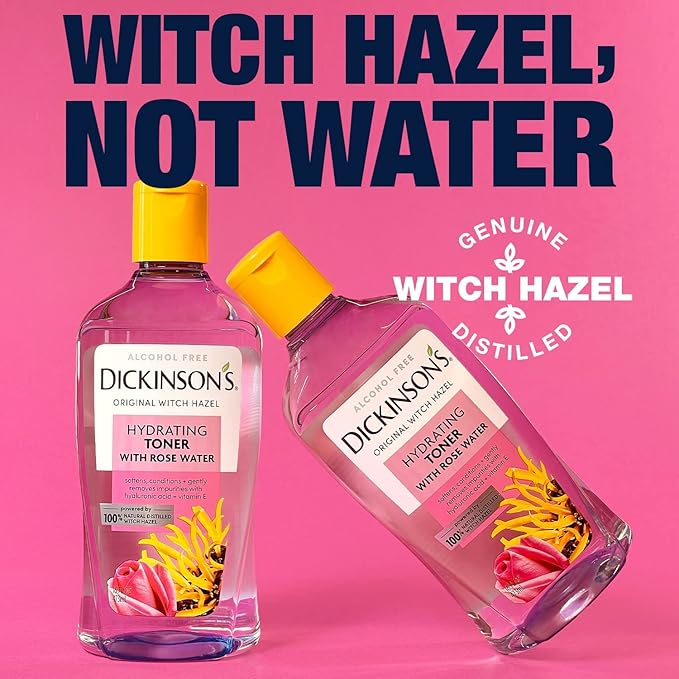 Dickinson's Enhanced Witch Hazel Hydrating Toner with Rosewater, Alcohol Free, 98% Natural Formula, 16 Fl Oz (Pack of 2)