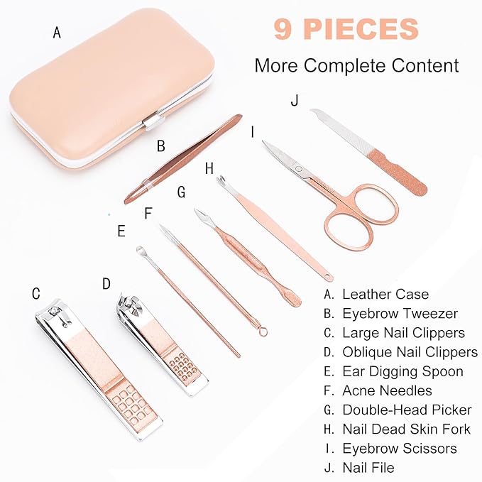 9 PCS Premium Manicure Set, AULLUA Nail Clippers, Professional Grooming Gift Kit, Pedicure Kit, Stainless Steel Facial, Cuticle, Nail Care Tools with Luxurious Portable Travel Case, for Women & Men