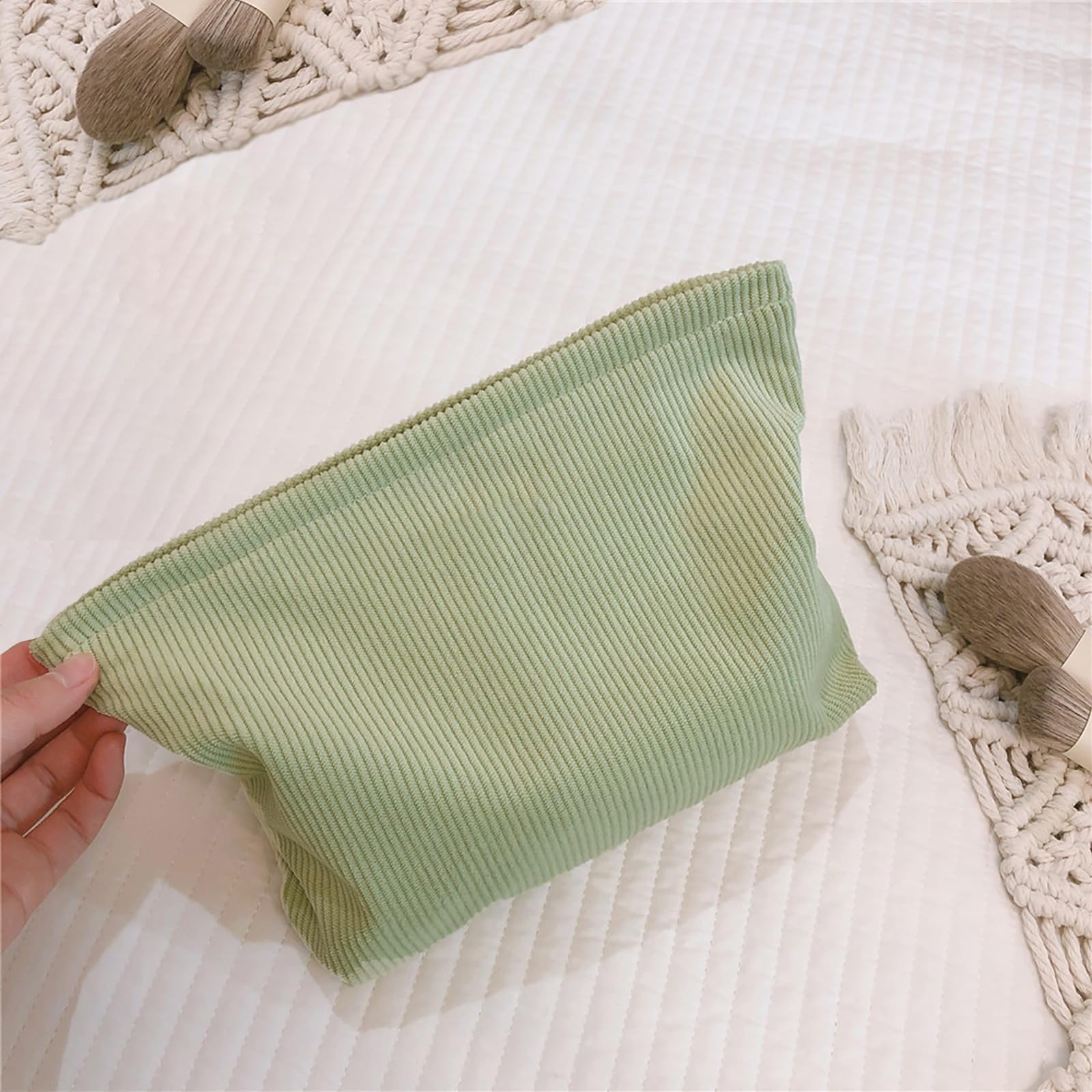 HAPPYHEIDI Large Makeup Bag Travel Cosmetic Pouch, Vanilla Green