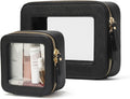 Popvibe Clear Makeup Case Toiletry Bag Travel Medium Clear Cosmetic Bag with Zipper, Make Up Bag Organizer Traveling TSA Approved Transparent Bag Car for Essentials, Mini & Medium, Black