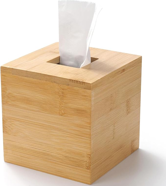 Tissue Box Cover, Square Tissue Box Holder, Bamboo Facial Paper Holder for Bathroom, Bedroom, Dinner Table, Office (2 Pack, 5.7 x 5.7 x 5.7 inch)