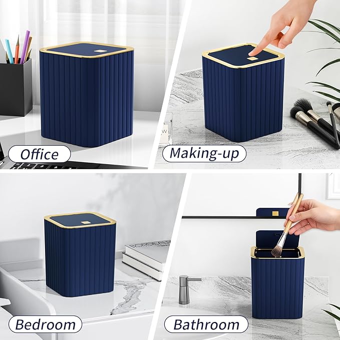 InnJoey Bathroom Accessory Set - Bathroom Set, 12PC Bathroom Accessories Set, Navy Blue Bathroom Accessories Set, Mini Trash Can, Toilet Brush, Trash Can & Soap Dispenser