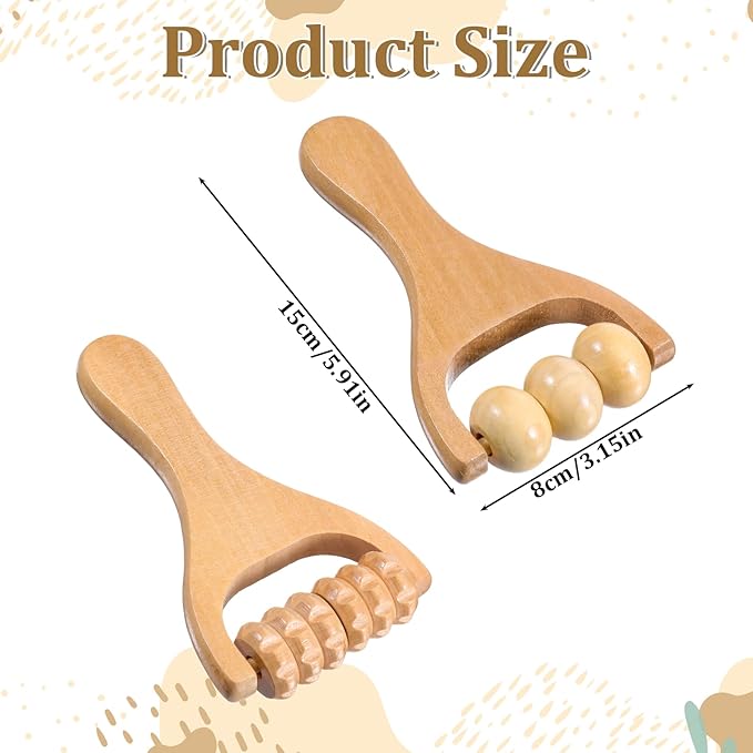 Tweruna 2 PCS Wooden Massage Roller, Wood Bead Massage Tools, Manual Wooden Muscle Foot Roller Massage for Leg Thigh Arm Body Muscle Tissue Pain Relief