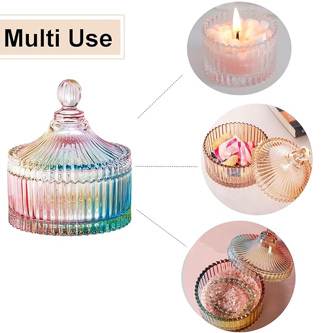 Qopoto Body Powder Puff and Container, Glass Box for Dust Puff, Powder applicator with Case for Dusting powder (colorful)