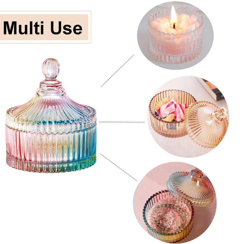 Qopoto Body Powder Puff and Container, Glass Box for Dust Puff, Powder applicator with Case for Dusting powder (colorful)