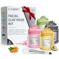 Pjordo 4 Pcs Clay Mask for Face(360g in Total), Turmeric Vitamin C, Dead Sea Mud, Green Tea Avocado, Rose, Face Masks Skincare for Pore Cleansing, Facial Masks for Women Skin Care, 3.17 Oz Each