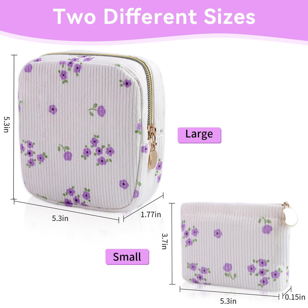 Teircno 2-Pack Period Bag for Women Girls, Portable Corduroy Sanitary Napkin Storage Bag Period Pouch Small Discreet Menstrual Pouch, Sanitary Pads Bag Period Kits Tampons Holder for First Period