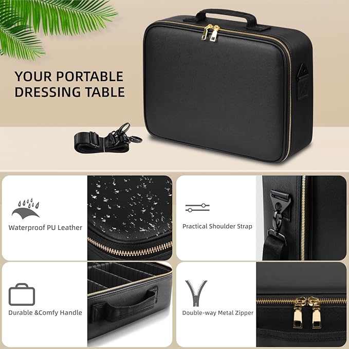 Suupvaor Upgraded Large Travel Makeup Bag with LED Mirror, 15” Makeup Case