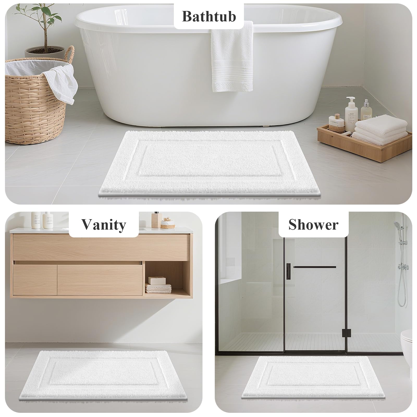 SHACOS Soft Microfiber White Bathroom Rugs Sets 2 Pieces 32x20 inch