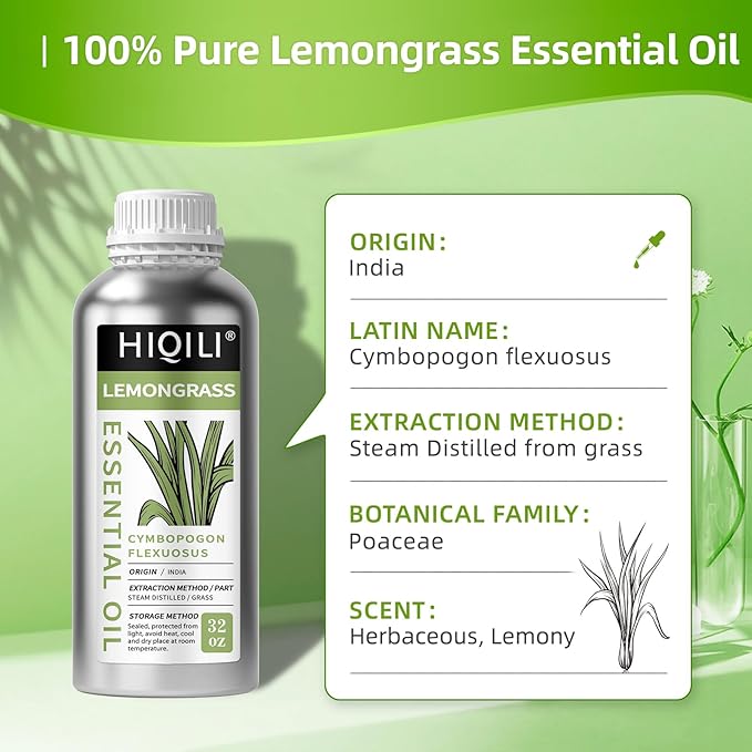 HIQILI Lemongrass Essential Oil Large Capacity for Body Massage