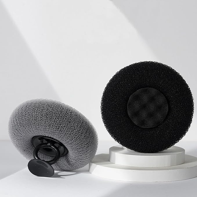 2Pcs Bath Sponge Shower Loofah, Exfoliating Body Scrubber, Upgrade Large 2-in-1 Sunflower Bath Ball with Suction Cup Non-Slip Handle, Bath Sponges for Men Women(Grey&Black)