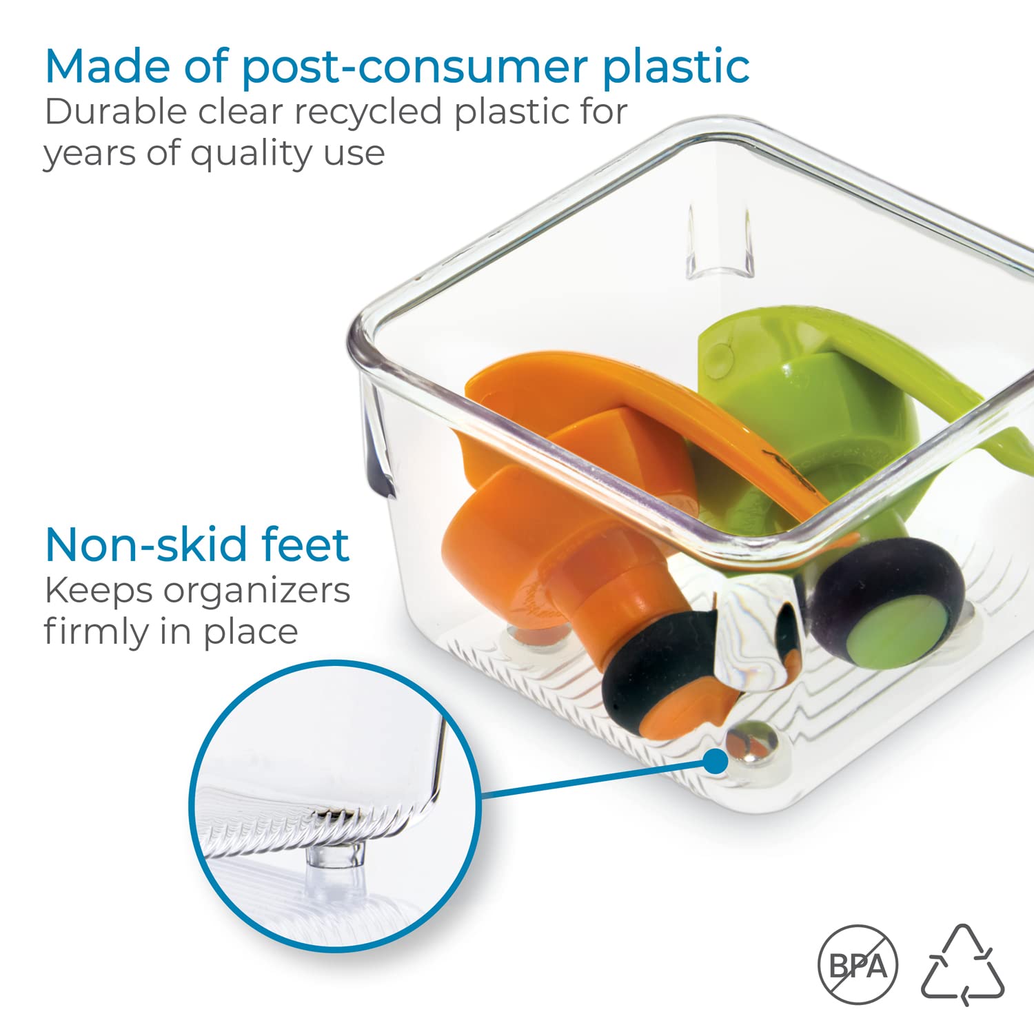 iDesign Linus Plastic Drawer Organizer, 3" x 3" x 2", Set of 2, Clear