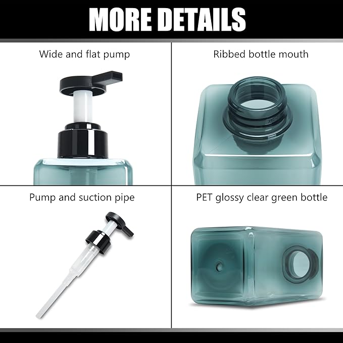 YACEYACE 25oz Set of 3 Clear Blue Refillable Pump Bottles, Shampoo & Soap Dispenser for Kitchen