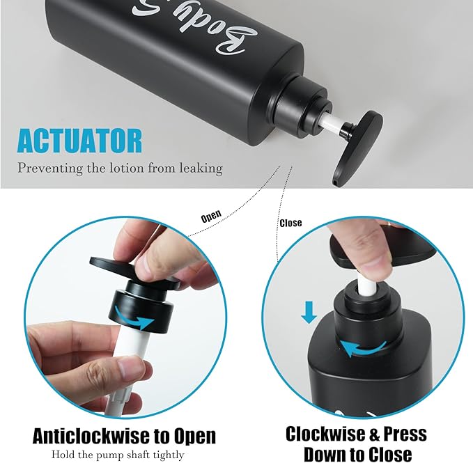 AUMIO 16.9oz Bathroom Soap Dispenser Set, Refillable Shampoo and Conditioner Bottles, Empty Bottles with Pump for Shampoo, Conditioner, or Body Wash, Matte Black Shower Dispensers, Set of 3