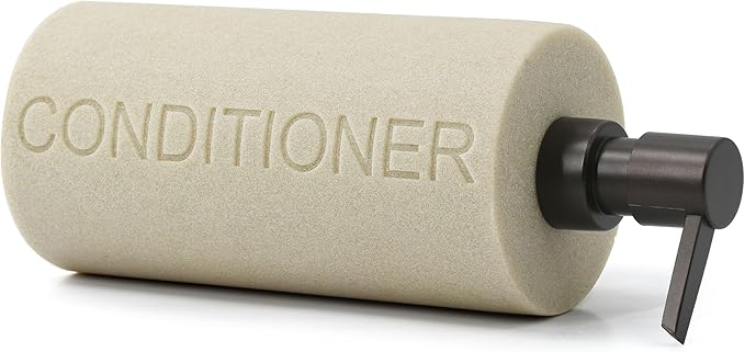 Indecor Home Resin Tan Sandstone Conditioner Engraved Bottle Refillable Pump Dispenser, Durable Waterproof Resin Construction for Bath, Shower - Tan Sandstone ORB Pump