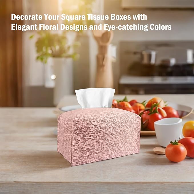 PARIERIS Tissue Box Cover PU Leather Tissue Holder Rectangle Facial Tissue Case Tissue Box Organizer Dispenser for Bathroom, Kitchen, Home, Office, Tabletop (SoftPink, Short)