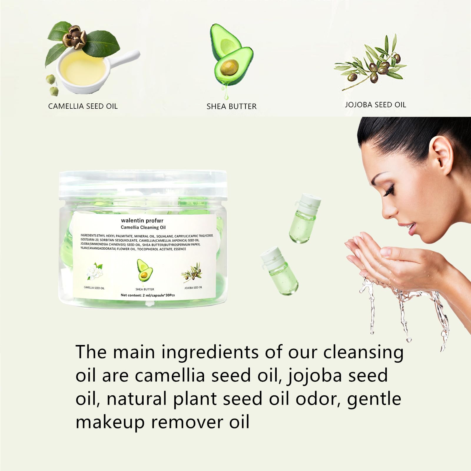 walentin profwr Cleansing Oil for Face, 30 Pcs Mini Moisturizing Camellia Seed Travel Size Deep Cleansing Oil, Portable Makeup Remover Oils, Gentle Cleaning Oils for All Skin Types
