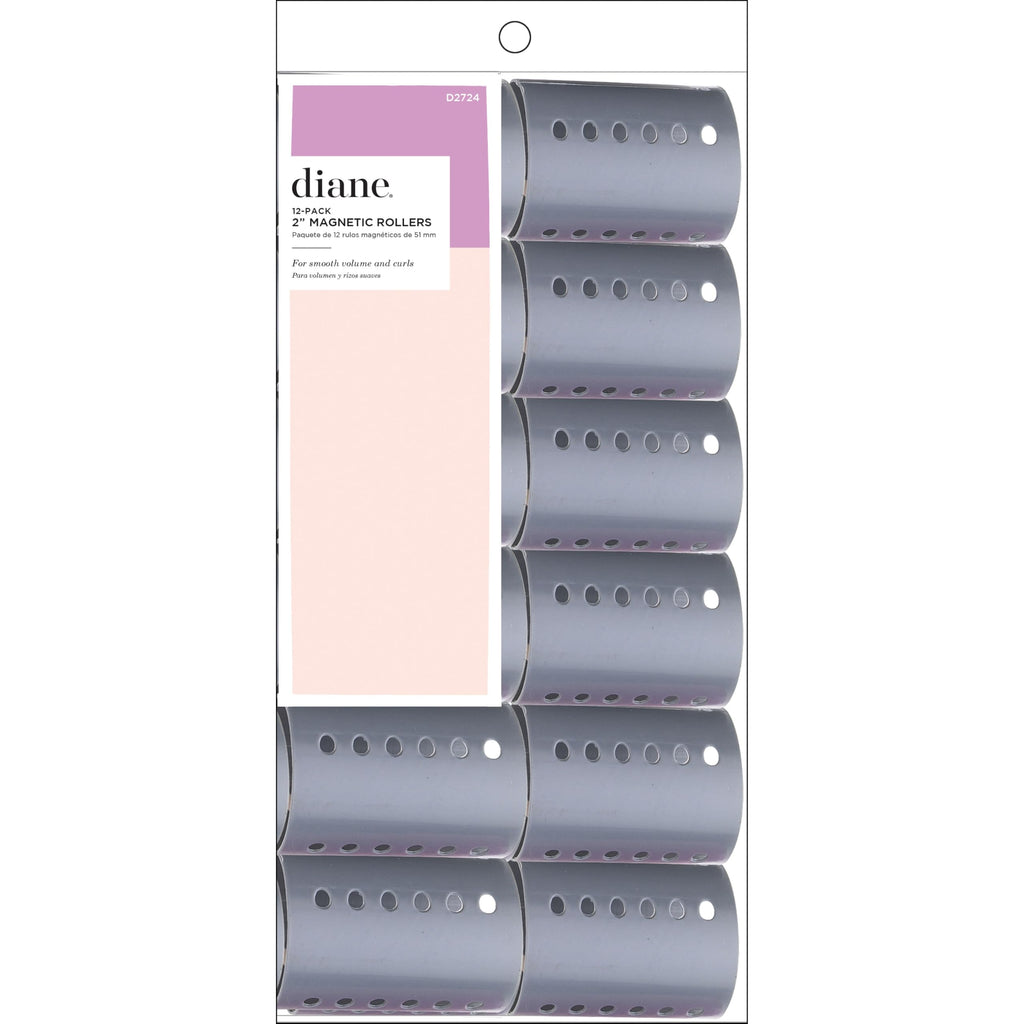 Diane 2" Large Smooth Hair Rollers for Volume & Blowouts 12-Pack, Grey