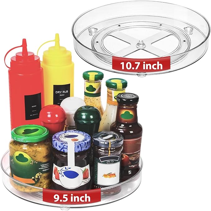 4 Pack Lazy Susan Organizer, 9.5 Inch, 10.7 Inch Lazy Susan Turntable for Cabinet, Turntable Organizer for Pantry Organizers and Storage, Non-Skid Fridge Organizer