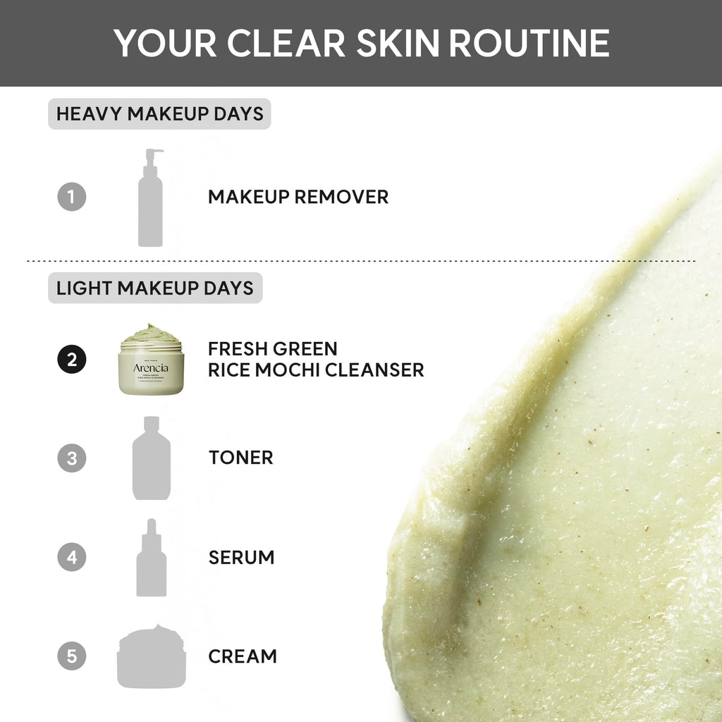 Arencia Korean Rice Mochi Face Cleanser - Face Wash, Gentle Scrub All in One for Deep Cleansing, Moisturizing, Pore Minimizing with Rice Water & Green Tea (4.23oz)