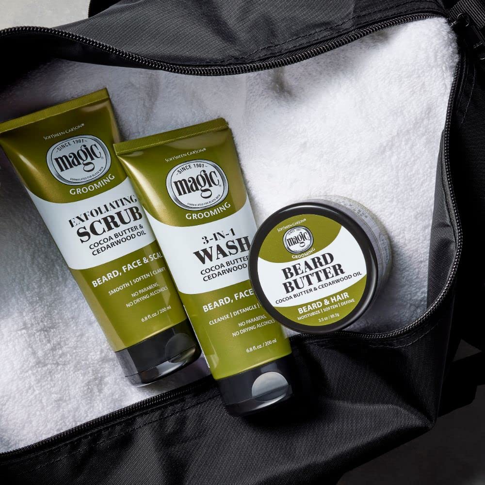 SoftSheen-Carson Magic Men's Grooming Facial Exfoliating Scrub, Softens, Smooths and Clarify, With Cocoa Butter and Cedarwood Oil for Beard, Skin and Scalp, 6.7 fluid ounces