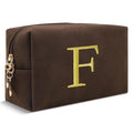 ChaoGreat Personalized Initial Makeup Bag,Preppy Cosmetic Bag for Teen Girls,Small Monogram Travel Toiletry Bag With Gold Embroidered Letter,Trendy Stuff Custom Christmas Gift for Women(Coffee-F)