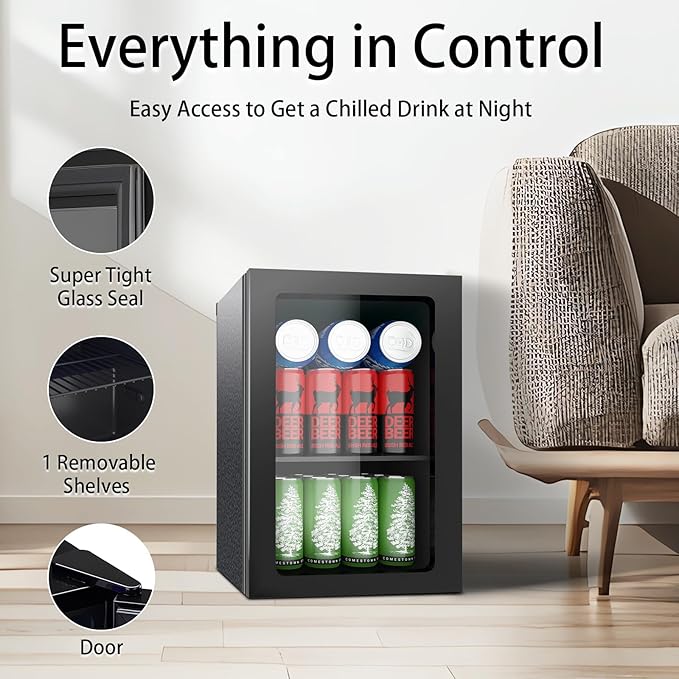 DOGHLY Beverage Refrigerator Cooler, 24 Can Mini Fridge Solid Door for Drinks Soda, Beer, or Wine - Small Refrigerator for Office Bedroom Home Bar, Adjustable Shelves, 0.9 Cu.Ft, Black
