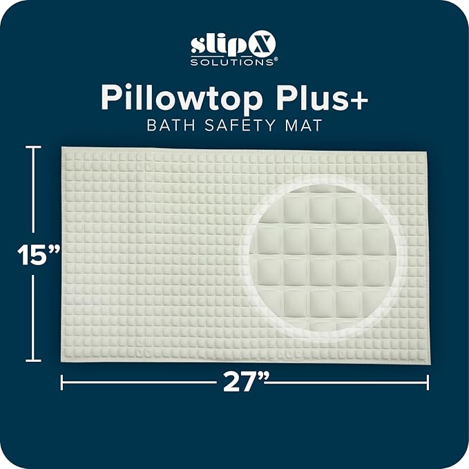 SlipX Solutions Pillow Top Cushioned Bath Mat, Non Slip Comfort Underfoot, 700 Air-Filled Pillows, Soft Shower Mat, Strong Suction Cups, Cream, 27" x 15.5"