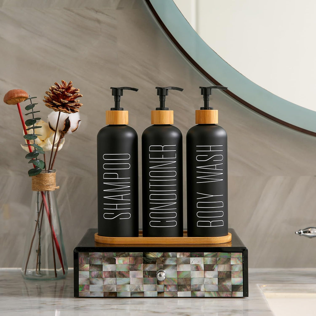 Prus Waso Shampoo and Conditioner Dispenser, Black