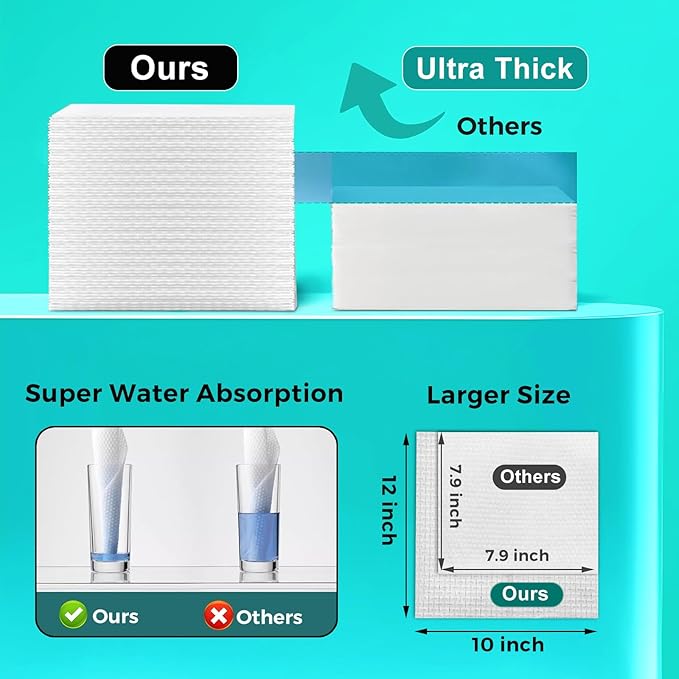 ONLYCARE Disposable Face Towel, Biodegradable Face Towels, 10" x 12" Super Thick Soft Facial Towels, 50 Count Towelettes Disposable for Sensitive Skin, Makeup Remover Dry Wipes, 1 Pack