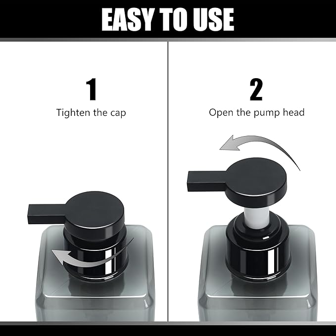 Soap Dispenser for Kitchen, YACEYACE 16.9oz Set of 3 Clear Grey Soap Dispenser Bottles Set, Refillable Pump Shampoo Dispenser Bottles with Label