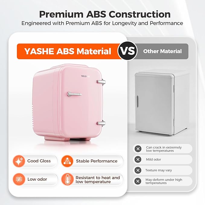YASHE Mini Fridge, 4 Liter/6 Can Mini Makeup Fridge, 110V AC/ 12V DC Portable Thermoelectric Cooler&Warmer for Skincare, Drink, Cosmetic, Medicine, Small fridge for Bedroom, Office, Dorm, Car, Pink