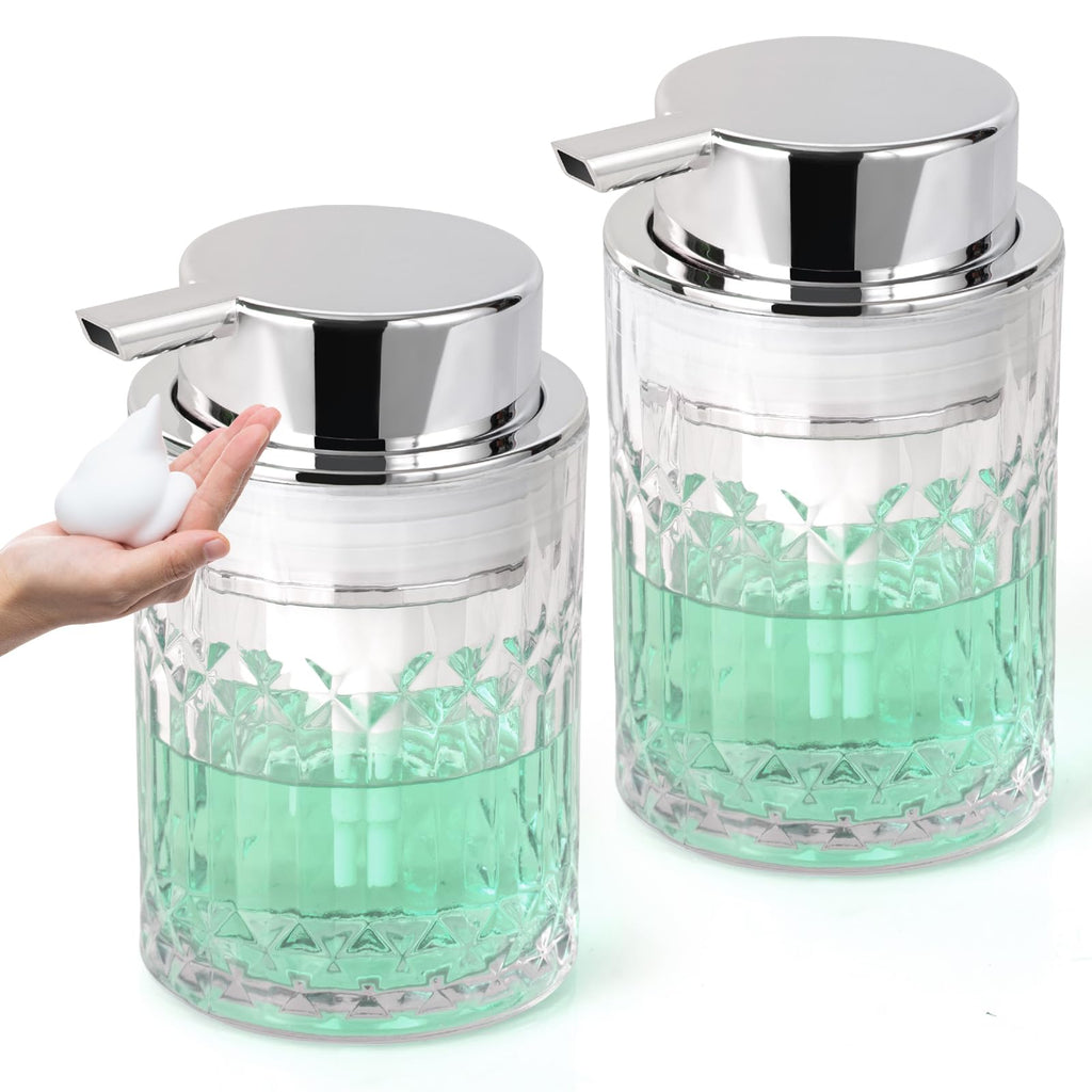 Bathroom Glass Soap Dispenser with Durable Rust-Proof Plastic Foam Pump Hand Lotion Dispenser Antislip Shampoo Kitchen 10oz 2 Pack
