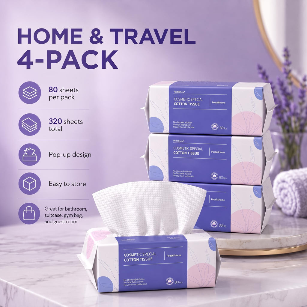 PoeticEHome Disposable Face Towel | Thick & Absorbent | Clean Face Tissue Biodegradable | Cotton Dry Wipes for Facial Cleansing & Makeup Removing