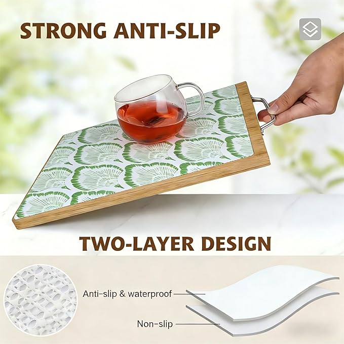 Shelf and Drawer Liner, 12in x 20FT Double Layer PVC Non-Adhesive Non-Slip Waterproof, Green Leaf for Kitchen Cabinets, Pantry, Bathroom, Dresser with Knife and Tape Measure