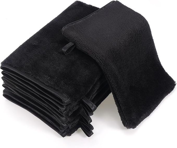 PHOGARY 6 Pack Microfiber Face Washcloths Facial Wash Mitts, 7.8"x5.1" Soft Flannel Towel for Washing Face, Reusable Makeup Remover Absorbent Easy-Dry Puffy Washcloths with Hanging Loop, Black