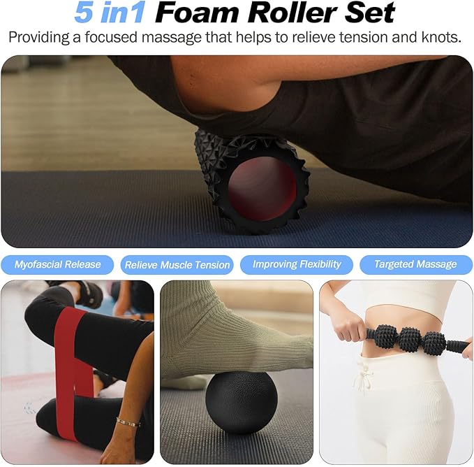 5 in 1 Foam Roller Set High Density Patented Foam Roller for Exercise