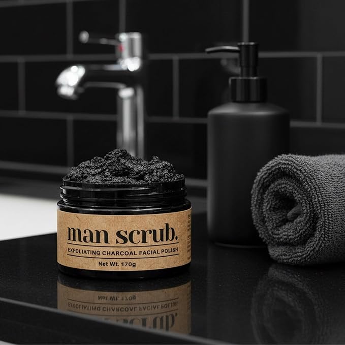 Men’s Charcoal Exfoliating Face Scrub – Gritty Facial Cleanser With Pumice & Sugar - For Blackheads, Oil Control, Acne, Rough Skin, Clogged Pores & Post-Shave Bumps