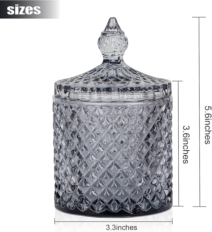 2 Pack Qtip Holder Apothecary Jars with Lid, Thick Glass, Gray